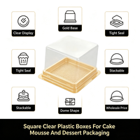 Boîtes à gâteaux en plastique de luxe, base dorée carrée, dôme haut, couvercle transparent, pour mousse, cheesecake, dessert, emballage cadeau