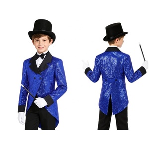 Costume de magicien pour garçons, ensemble de frac à paillettes pour enfants avec chapeau haut-de-forme, gants, baguette magique, spectacle de magie, cosplay, performance sur scène - Product Image 2