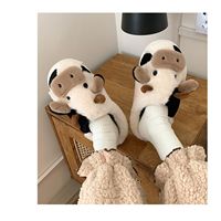 Pantoufles en fausse fourrure de vache mignonnes d'hiver, pantoufles à bout fermé, chaussures chaudes d'intérieur et de chambre à coucher