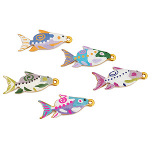 จี้ปลาสแตนเลสสตีลชุบทอง 18K รุ่น Ocean Series สำหรับทำสร้อยคอ DIY อุปกรณ์ตกแต่งเครื่องประดับ รูปทรงหลากหลาย ลายหยดน้ำมัน - Product Image 5