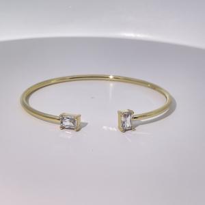 Tianyu Gems Minimalist <b>Gold</b> Plated Copper <b>Bangle</b> with Rectangular Zircon Stones and Sleek Fashion Jewelry - Product Image 1