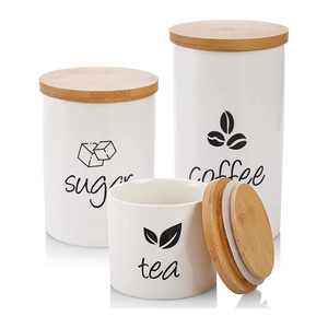 Ceramic Canister 10OZ Kitchen Airtight Food Storage Jar with Bamboo Lids