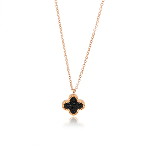 Collar Reversible Trébol Rojo y Negro de Acero Inoxidable 316L con Colgante de Zirconia Chapado en Oro de 18K, Joyería de Moda Antideslustre para Mujer - Product Image 2