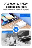 Support de charge super rapide 120W avec 7 ports (4 Type C + 3 USB) - Hub de charge USB-C 120W - Prise de charge pour téléphone portable - Câble d'extension