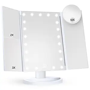 Portable Dual Power Supply Touch Control 2X 3X 10X Magnification Makeup Mirror Vanity Mirror with Lights Trifold Makeup Mirror