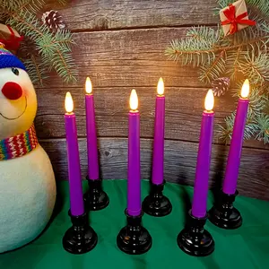 New Purple LED Candle Light 3D Flame Flicker Christmas Birthday Long Candle With Base 10-key Remote Control Electronic Candle