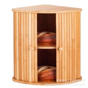Caja de pan cilíndrica de madera de doble capa para mantener frescos los productos, almacenamiento en esquina de cocina para pan, pasteles, postres y bocadillos. - Product Image 1