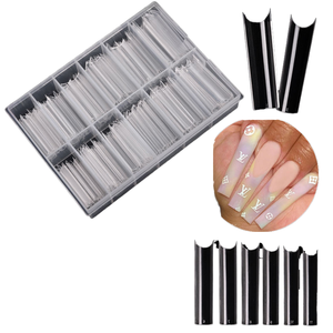 240 <span class=keywords><strong>faux</strong></span> <span class=keywords><strong>ongles</strong></span> transparents en acrylique à presser, longs, courbés en C, style français, pour salon et DIY, emballage en boîte, couvrance totale - Product Image 1
