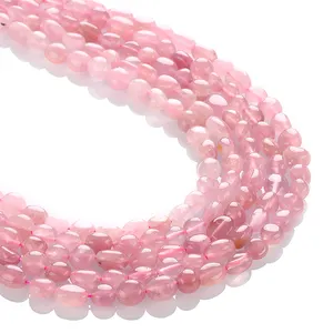 Best Verkopende 8*10Mm Roze Kwarts Gladde Gepolijste Onregelmatige Vorm Getrommelde Edelsteen Liefde Losse Kralen Voor Sieraden Maken