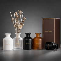 Diffuseur d'aromathérapie en verre rond de luxe 50ml/100ml/150ml/250ml avec bouchon en polymère, boîte d'emballage personnalisée avec logo