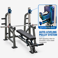 Machine de musculation professionnelle pour développé couché avec colonne de guidage en acier inoxydable et système de support d'haltères auto-nivelant