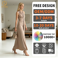Robe longue en mousseline de soie à volants, col plongeant, épaules dénudées, coupe ample, élégante et sexy, personnalisable pour vêtements de mode OEM