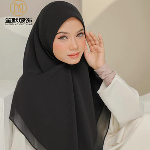 アイアンレスボンネット付きのカスタマイズされた人気のインスタントシフォンヒジャブサリラソリッドパールシフォン2層スカーフイスラム教徒のヘッドスカーフ - Product Image 3