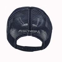 Diseño personalizado borde deshilachado Hot Fix Iron Tablets bordado 5-Panel Denim poliéster malla gorra de camionero