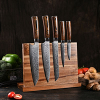 Couteau de Chef KING POWER en Acier Damas 67 Couches, Ensemble 1 Pièce avec Manche en Bois Pakka, Lame Combinée Ambidextre Tranchante