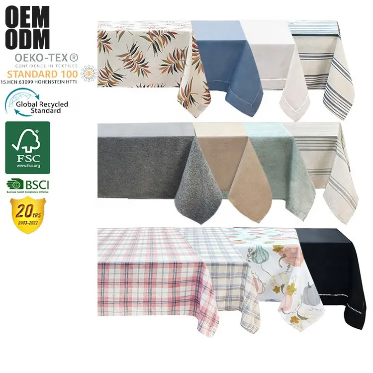 OEM ODM Custom China Factory Bunte Tischdecke aus Polyester-Leinen für den Innenbereich Wasch bare Reib tischdecke für den Tisch
