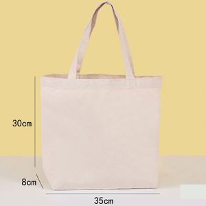 กระเป๋าผ้าฝ้ายรีไซเคิลน้ำหนักเบา ขนาด 30*20*10 ซม. หูหิ้วยาว สำหรับโปรโมชั่น/ใส่หนังสือ - Product Image 2