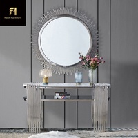 Table console de luxe moderne pieds en acier inoxydable doré avec miroir pour entrée de la maison pour salon hôtel ou villa