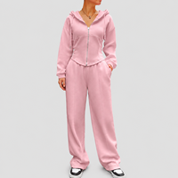 Dames Zip-up Hoodie Set met wijde joggingbroek, casual trainingspak, op maat gemaakte private label OEM ODM kledingfabrikant groothandel