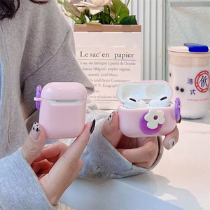 Korean-style fresh 3D purple and white floral shockproof earphone case with <b>ring</b> buckle compatible with for AirPods1/<b>2</b>/3/4/<b>Pro</b> <b>2</b> - Product Image 4
