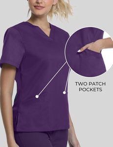 Blouses médicales pour femmes, col en V doux, tissu polyester Dobby extensible et infroissable, avec 2 poches, respirantes et faciles d'entretien - Product Image 3