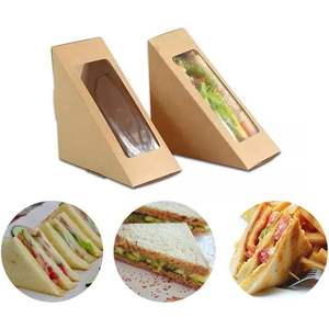 Boîtes à <span class=keywords><strong>sandwich</strong></span> <span class=keywords><strong>en</strong></span> papier kraft personnalisées jetables avec fenêtre, contenants alimentaires anti-graisse imprimés sur mesure, emballage pour <span class=keywords><strong>boulangerie</strong></span> à emporter - Product Image 3