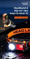 Linterna Recargable con Pantalla Digital de 360°, Resistente al Agua IP44, Portátil, Ajustable, con Sensor, Clip para Gorra, Linterna Frontal para Camping