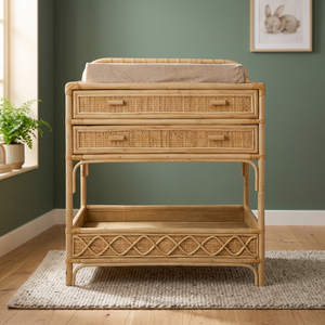 Rattan <b>Baby</b> <b>Changing</b> <b>Table</b> <b>With</b> <b>Drawers</b> And Shelf Tropical Design For <b>Babies</b> And Kids 0 To 3 Years - Product Image 4