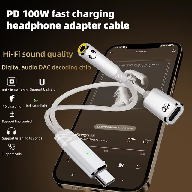 USB C to 3.5mm Headphone and Charger Adapter 2 in 1 USB Type C Aux Audio with PD 100W Fast Charging Dongle Cable for Phone16