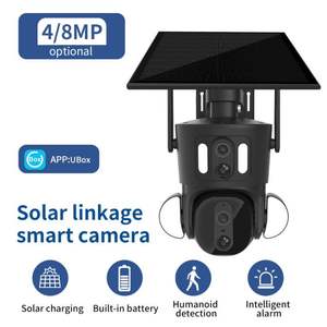 Ubox OEM baja potencia 4K 4MP inalámbrico alimentado por energía Solar CCTV sistema de cámara al aire libre impermeable 4G <span class=keywords><strong>tarjeta</strong></span> Sim red PTZ cámara de doble lente - Product Image 4
