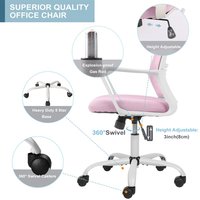 Chaise de bureau ergonomique moderne, petite, rose, en maille, avec accoudoirs réglables en hauteur et pivotante