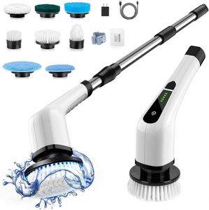 Cepillo Eléctrico Inalámbrico 360 con Mango Largo de Plástico y Cepillo de Nylon, 7 Cabezales de Repuesto, Impermeable para Inodoro y Ducha - Product Image 1