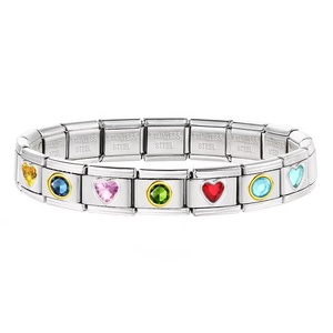 Pulsera de dijes italianos de moda con esmalte de cristal en forma de corazón redondo multicolor, eslabones de acero inoxidable de 9 mm con piedra de nacimiento, joyería modular DIY - Product Image 6