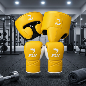 Guantes de Boxeo de Cuero de Vaca Amarillo FLY con Cierre de Velcro para Adultos, Artes Marciales - Product Image 4
