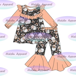 Bc1-10 Servicio OEM al por Mayor, Pantalones de Campana con Volantes de Manga Larga para Bebés Niñas, Conjunto de 2 Piezas con Patrón Personalizado - Product Image 5