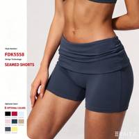 Shorts de yoga taille haute pour femmes avec poches, légers, écologiques, en Spandex/Nylon, à compression, avec cordon de serrage, couleur unie, séchage rapide