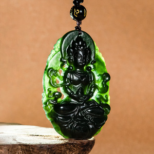 Pendentif bouddhiste <span class=keywords><strong>Tara</strong></span> Guanyin Bodhisattva en jade Hetian ancien naturel (jade encre) - Product Image 2