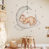 Autocollant mural en vinyle amovible et auto-adhésif, motif dinosaure dormant, lune et étoiles, pour chambre de bébé et chambre d'enfant