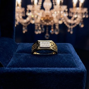 Mens <b>gold</b> <b>ring</b> with diamond cluster design stylish modern band perfect for everyday wear special occasions quality jewelry gift - Product Image 2