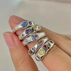 Anillo de amor de circón colorido Irregular para mujer y hombre, gran oferta