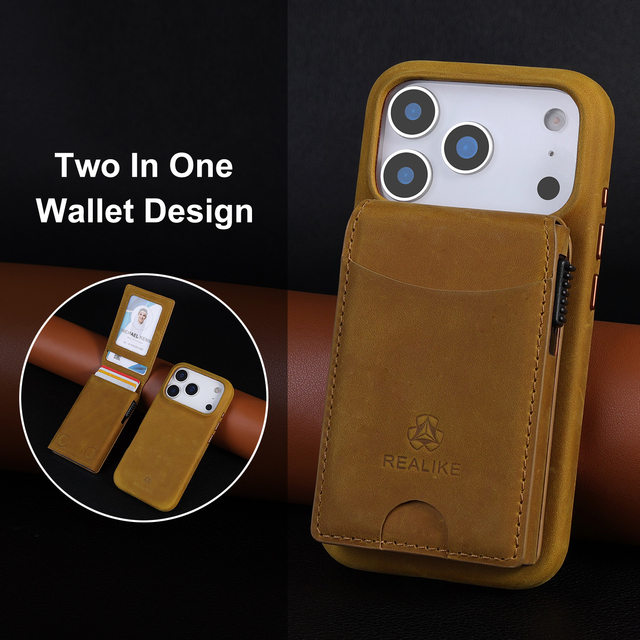 REALIKE Magnetic pop up Card Wallet Phone Case, Full Leather Wrapped, RFID Blocking,Premium Quality for iPhone 17 Pro Max case
