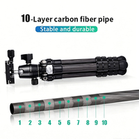 Trépied en fibre de carbone avec rotule et trous de vis supplémentaires de 1/4 de pouce sur la jambe et le plateau