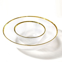 Assiettes de présentation rondes en verre côtelé avec bord doré Samyo Luxury Home Party Decoration, 13 pouces
