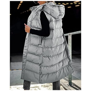 Long gilet matelassé personnalisé pour femmes Veste <span class=keywords><strong>sans</strong></span> manches bouffantes avec capuche - Product Image 3