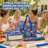 Ensemble de 3 sacs en toile pour Mahjong américain avec logo personnalisé, pochette à fenêtre transparente pour tuiles, housse à cordon de serrage, Bolsa Para Mahjong