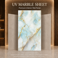 Lámina de PVC con Diseño de Mármol Azul Claro y Dorado UV de MORLENX, Gran Formato, Resistente a la Humedad, para Proyectos de Interiores de Spas y Comercios