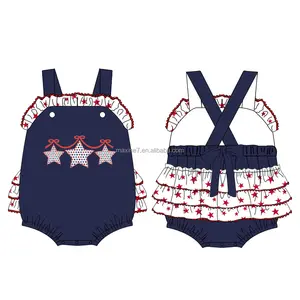 Puresun kinder 4. Juli kleidung kinderboutique USA Star appliqué baby mädchen sommershirt und kurze outfits