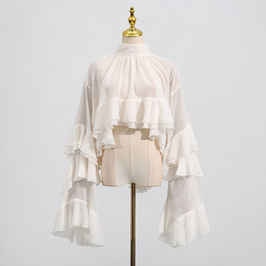 OUDINA Nueva Camisa de Gasa con Volantes y Capas, Manga Larga, Estilo Casual Irregular, <span class=keywords><strong>Blusas</strong></span> Elegantes para Mujer - Product Image 2