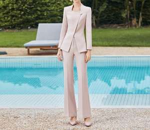 Usine haut de gamme fournissant des tenues exclusives à deux couleurs avec col <span class=keywords><strong>rose</strong></span> vestes pantalons ensembles de costumes pour femmes - Product Image 6