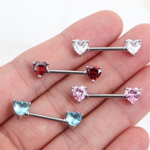 Anneaux de tétons en acier inoxydable en forme de cœur avec zircon, bijoux de piercing corporel sexy pour femme - Product Image 3